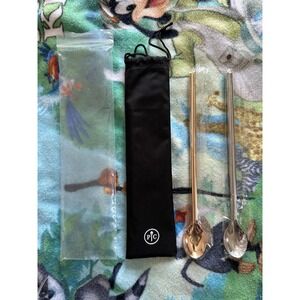 Pampered Chef 100131 Metal Spoon Straws (2) Gold And Silver